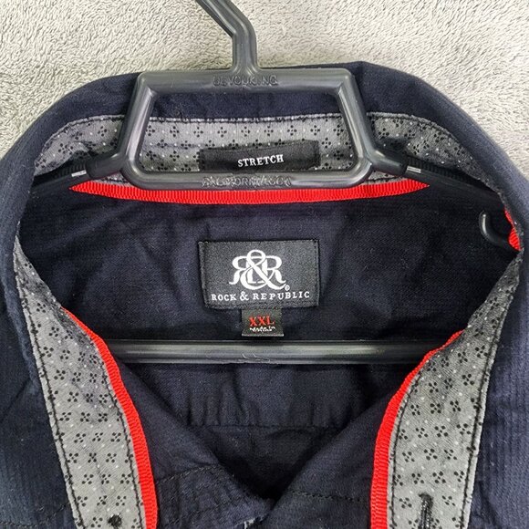 Men's Black Rock & Republic Shirt Stretch Short Sleeve Zip Pockets Button Up XXL - Picture 6 of 12